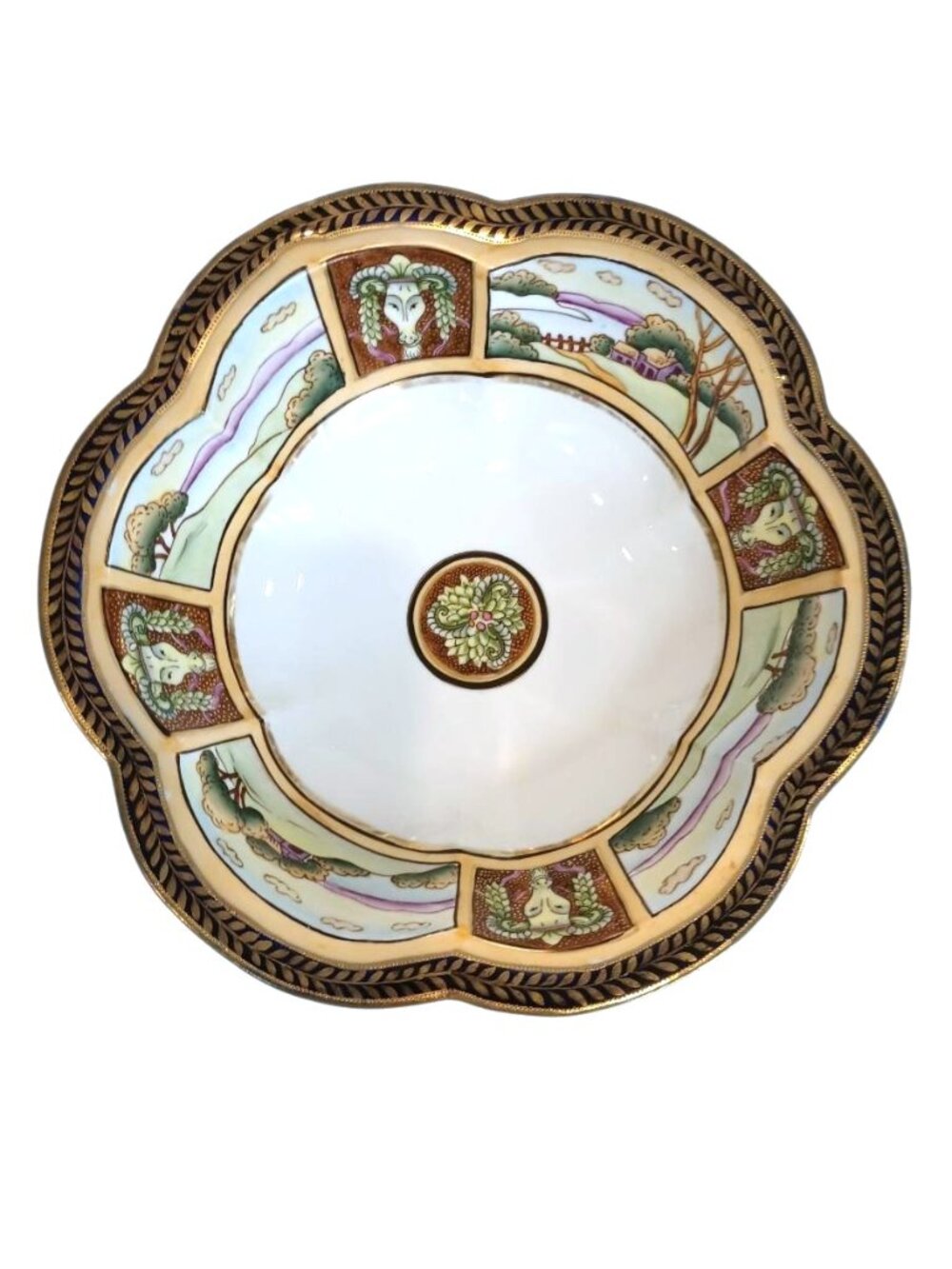 Vintage Morimura Nippon Bowl Rams Head Goat Paneled Hand Painted Antique 1911